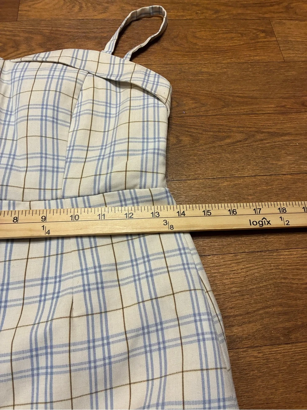 Sleeveless Plaid A-Line Dress in Cream and Light Blue Size Medium
